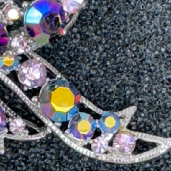 Vintage 4 inch Bow Brooch with Coloured Stones - Picture 4 of 10